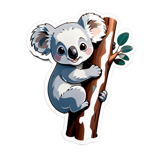 Koala gris aferrándose a un árbol de eucalipto sticker