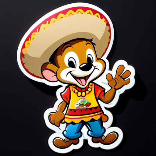 prominently display the phrase "Andale los Frijoles". The design should feature a cartoonish mouse similar to Speedy Gonzales. The mouse should be wearing a sombrero and holding a bowl filled with beans. The overall style should be vibrant and playful, capturing the energetic and lively spirit of the character and the phrase. The text should be bold and fun sticker