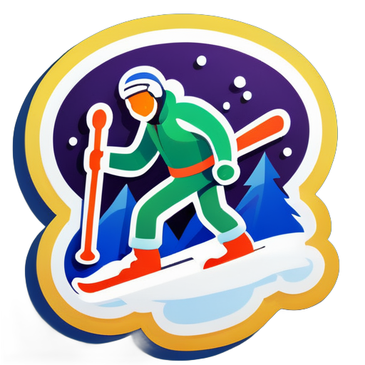 Man stuck in the snow with skis  sticker