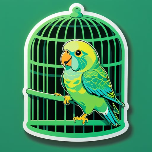 緑のインコが鳴いているケージ sticker