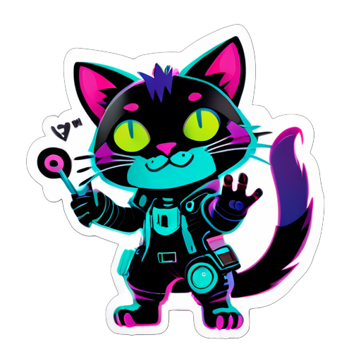 cyberpunk cat saying "Hi!"