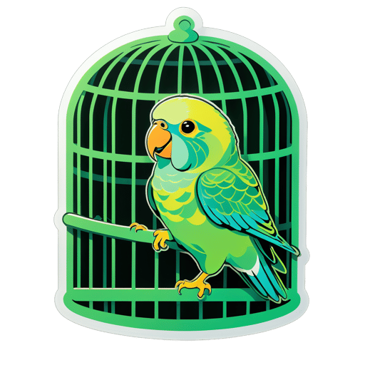 緑のインコが鳴いているケージ sticker