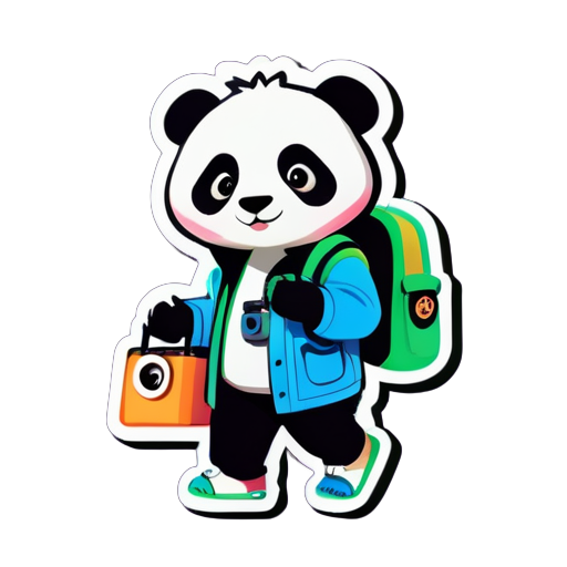 panda,city walking,with camera, with bag sticker