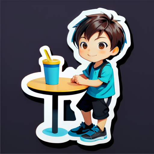 소년은 테이블 옆에 서 있습니다 sticker