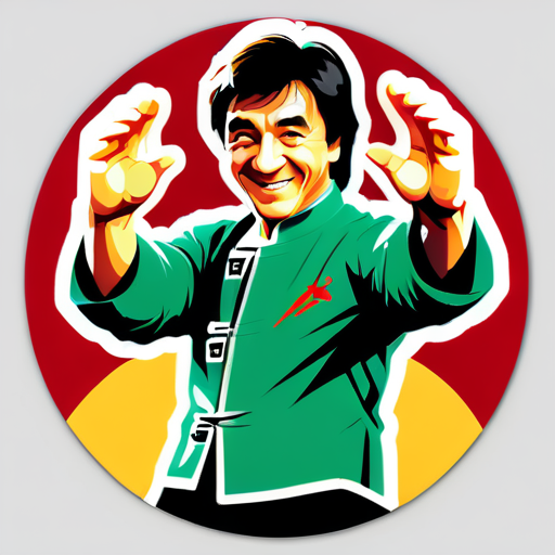 Ngôi sao võ thuật lừng danh Jackie Chan chào hỏi người hâm mộ sticker