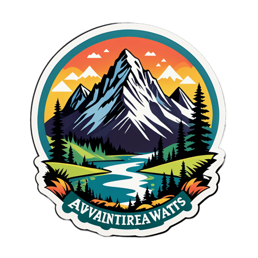 "L'aventure vous attend" avec un graphique de montagne sticker