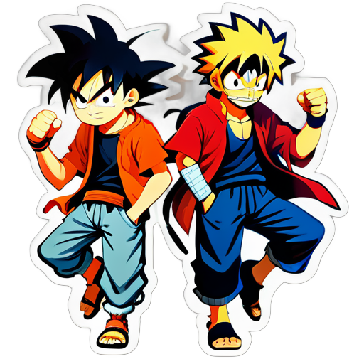 mélange de goku et luffy et naruto sticker