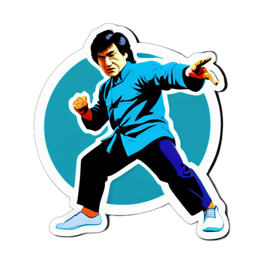 El superastro de las artes marciales Jackie Chan está golpeando a los malos sticker