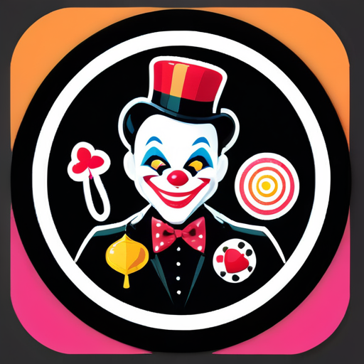 April Fools' Day circular avatar frame Clown Carnival Balloons Magic box Magic hat Mask Black background Bow Slide Playing cards Magician sticker