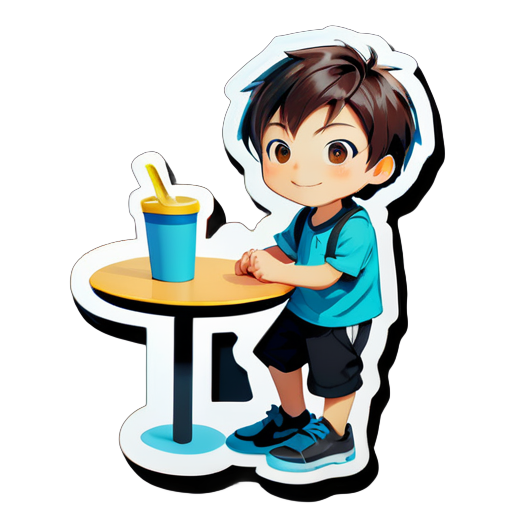 男孩站在桌子旁 sticker