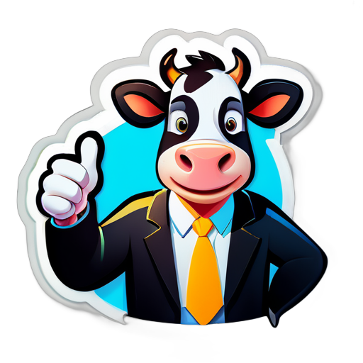 Cartoon cow, salesman, thumbs up sticker