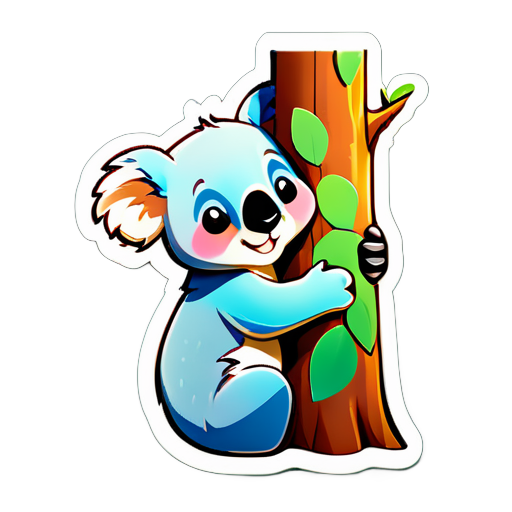 Um koala fofo abraçando uma árvore sticker