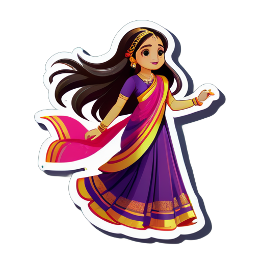 a thin girl wearing a saree and having a long hair walking on stage sticker
 sticker