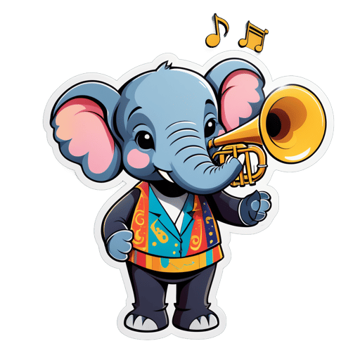 An elephant with a trumpet in its left hand and sheet music in its right hand sticker