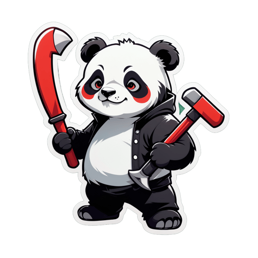 un panda avec un marteau dans sa main gauche et une faucille dans sa main droite sticker