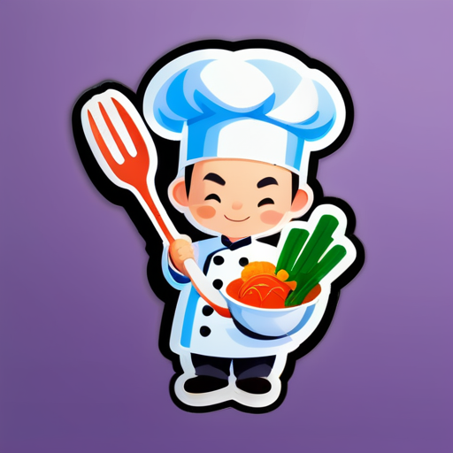 Cocinero de cocina china, espátula, salteando verduras sticker