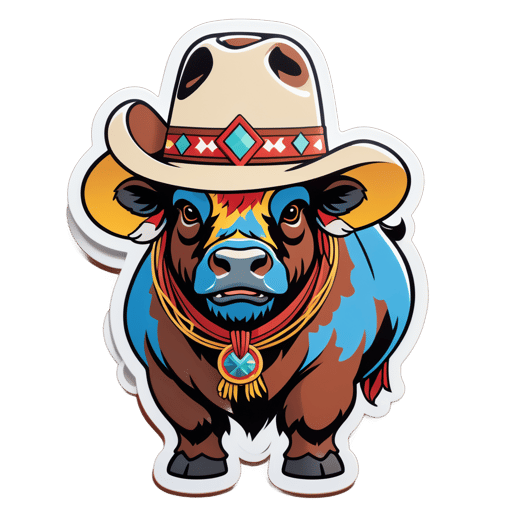 Un buffle avec un chapeau de cow-boy dans sa main gauche et un lasso dans sa main droite sticker