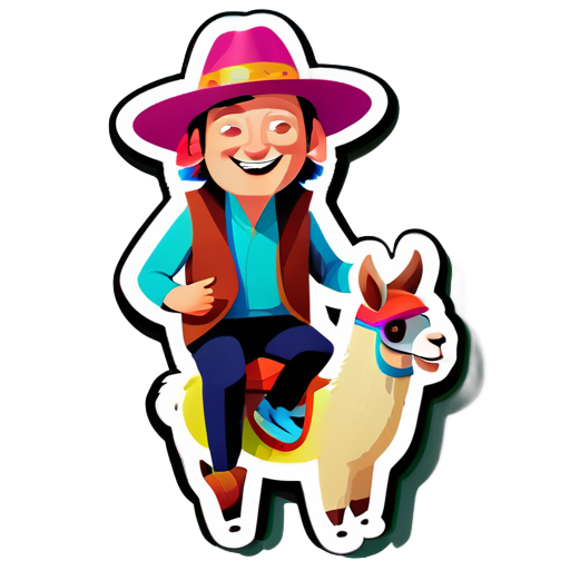 elon riding a llama with a funny hat sticker