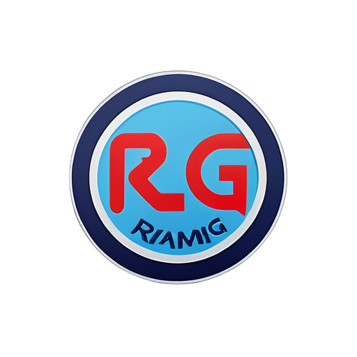 company name "RAMG"  sticker in circle red and blue color sticker