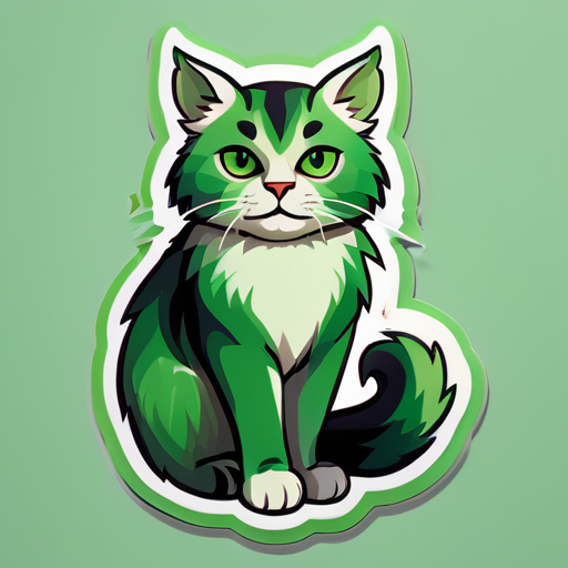 Full body cat-Taurus is depicted in green tones, with fur resembling grass. It looks very calm and serene sticker