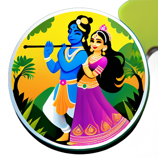 Hình ảnh Chúa Krishna cùng hình ảnh Radha nên được làm bằng đá và nền là rừng sticker