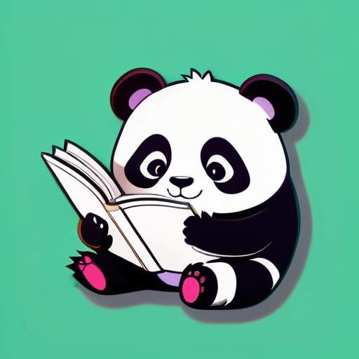 A panda is reading  a book sticker