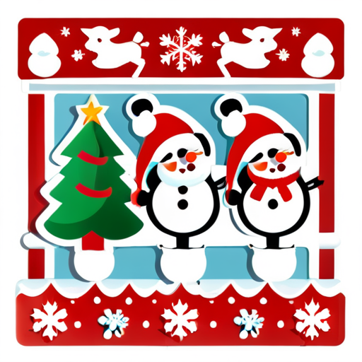 Santaswith white border. Rudolph with white border. snowmen with white border. the phrase Merry Christmas with white border. poinsettias with white border. a Christmas tree with white border. snowflakes with white border. ornaments with white border. a cardinal with white border. sticker