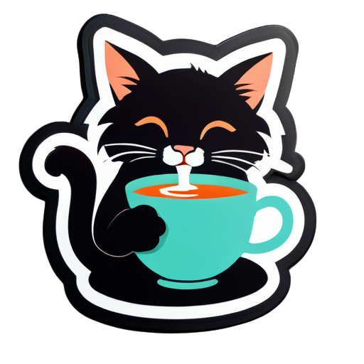 cat drinking tea sticker