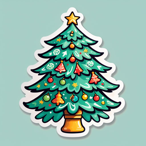 A hand-drawn, elaborately decorated Christmas tree. sticker