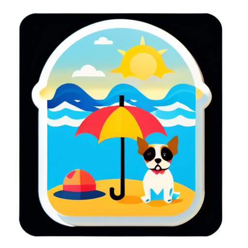 plage, mer, chien et parasol sticker