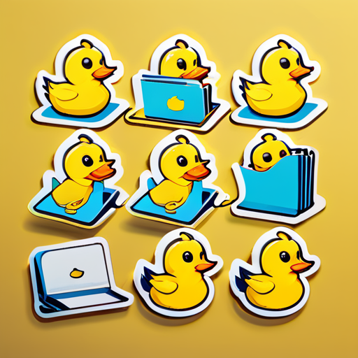 hand drawn pictures of yellow ducks working in an office sticker