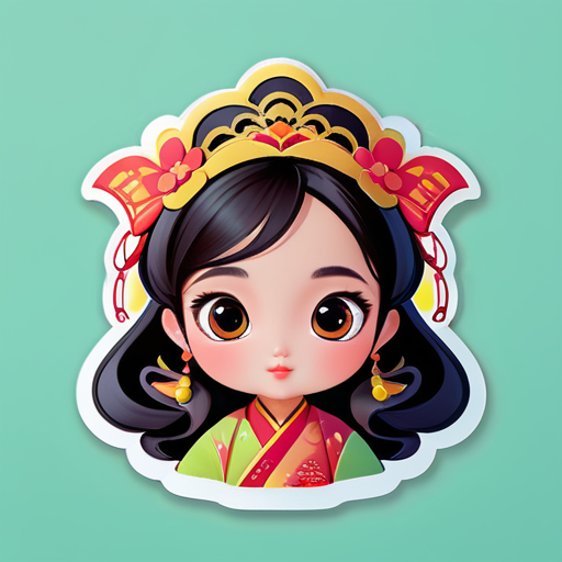 China, mujer hermosa, ojos grandes, nariz alta, cabello abundante sticker