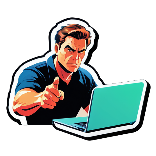 man should point a gun towards laptop sticker