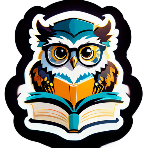 wisdom owl with glasses and book sticker