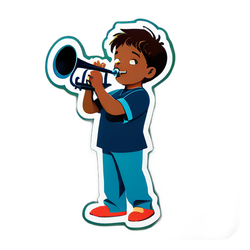 A boy is playing the trumpet sticker