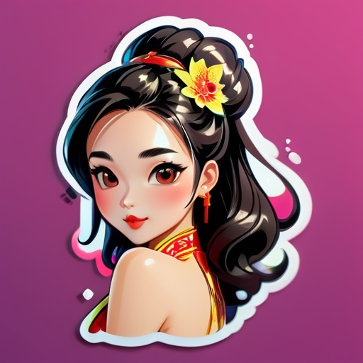 draw a beautiful nacked Chinese girl sticker