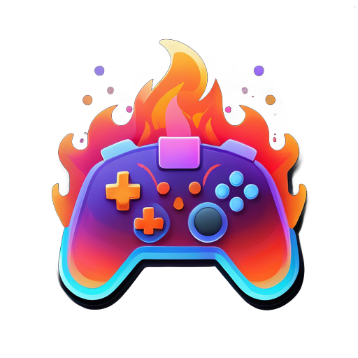 Design: Flame-shaped game controller icon.
Font: Modern, sleek "Blaze Game" title.
Colors: Fiery gradient for icon, contrasting title.
Background: Subtle gradient backdrop. sticker