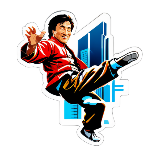 O superstar das artes marciais Jackie Chan salta de um arranha-céu sticker