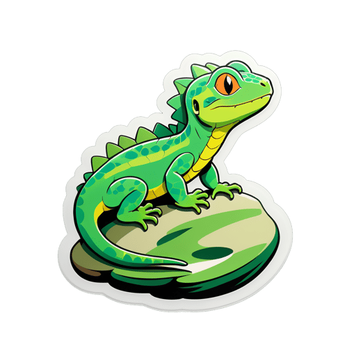 Green Lizard Basking on a Rock sticker