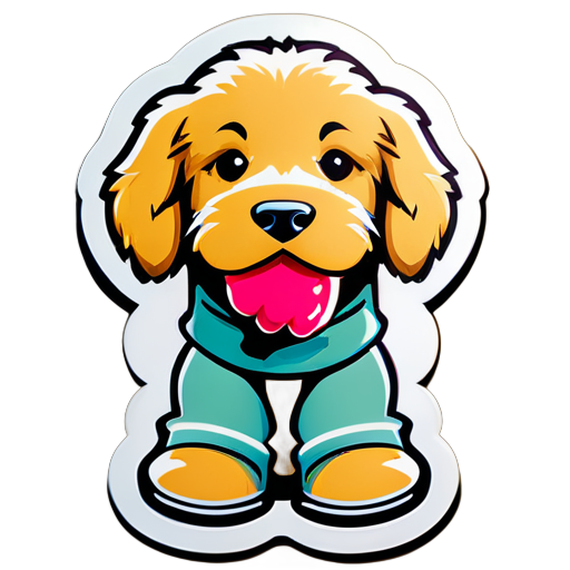 golden doodle with a sock in his mouth sticker