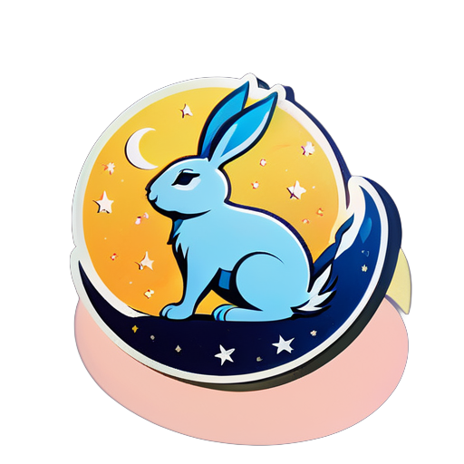 Rabbit on moon sticker sticker