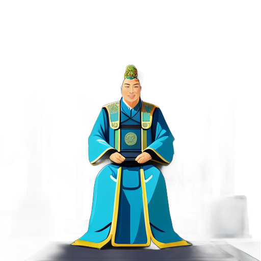 In ancient China, an emperor sat in the middle of a highway toll gate with an LED screen displaying ETC behind him. sticker