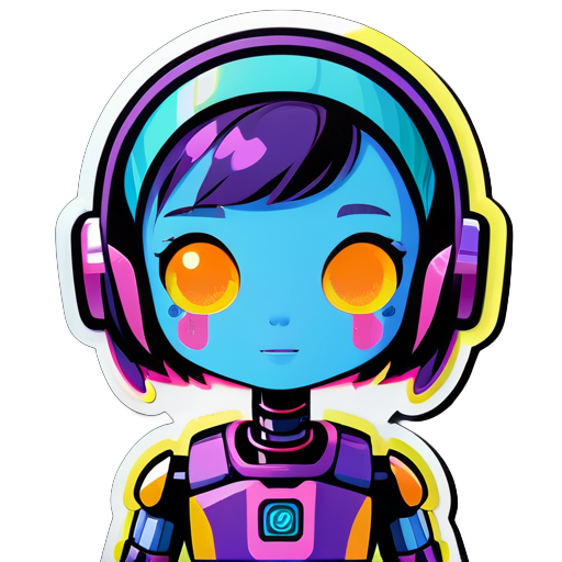 a robot like 12 yo girl, bondy, with screen on the face sticker