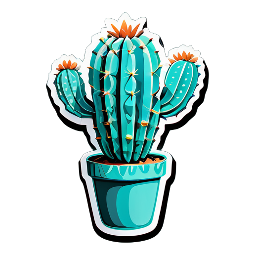 Un cactus turquesa hiperrealista de dos brazos muy hermoso y sin flores sticker