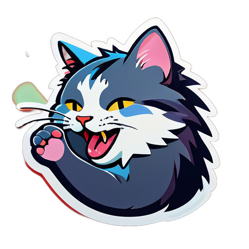 a cat licking its paw sticker