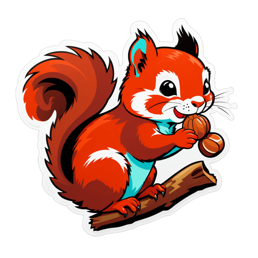 Red Squirrel Eating Nuts on a Branch sticker