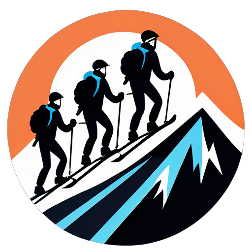 Four men skiing on a mountain together sticker