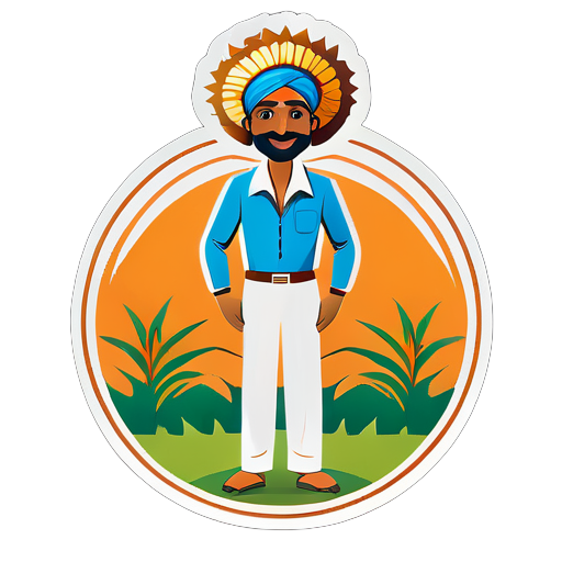 Indian Farmer full body with welcome sticker