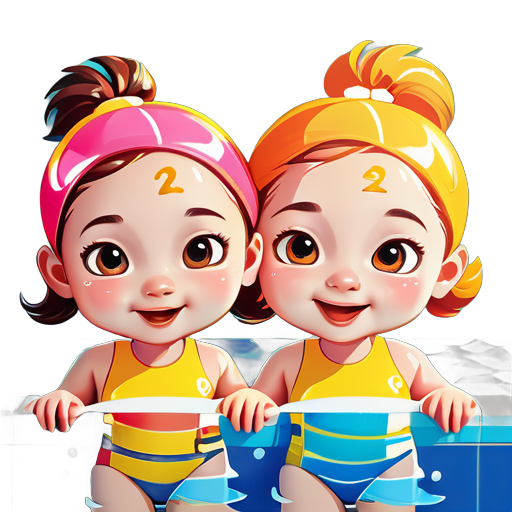 My two daughters are swimming in the swimming pool, one is 4 years old and the other is 2 years old sticker