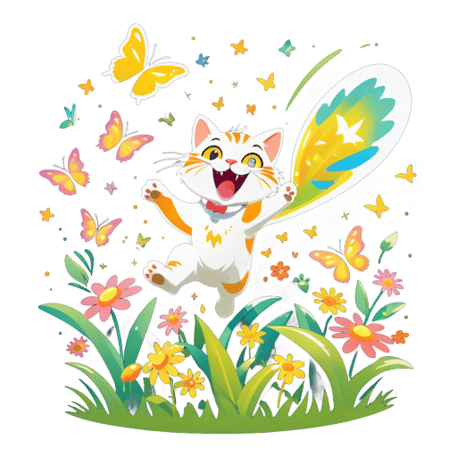 Excited Cat Chasing Butterflies: Energetically leaping in garden, eyes lit up. sticker